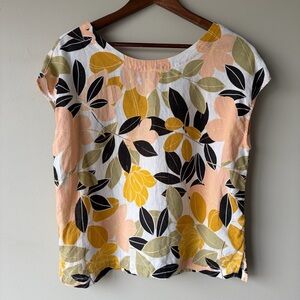 100% Linen Rachel Zoe Floral Cap Sleeve Top Women’s Large